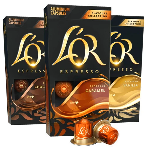 L'OR Espresso Capsules, 30 Count Variety Pack Vanilla/Chocolate/Caramel, Single-Serve Aluminum Coffee Capsules Compatible with the L'OR BARISTA System & *Nespresso Original Machines