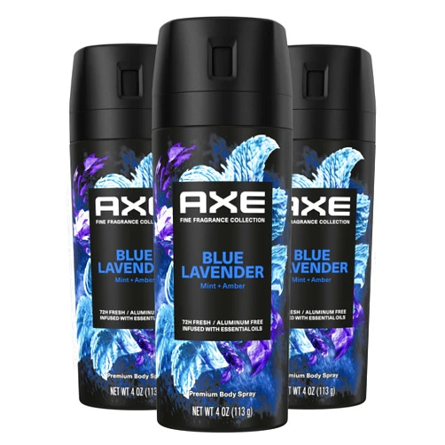 AXE Fine Fragrance Collection Premium Deodorant Body Spray for Men Blue Lavender 3 Count with 72H Odor Protection and Freshness Infused with Lavender, Mint, and Amber Essential Oils 4 oz