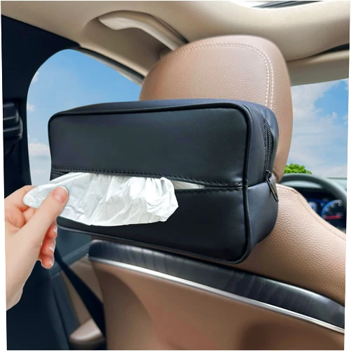 Witaxima Large Car Tissue Holder for 120 Standard Tissues, Premium PU Leather Tissue Holder in Car Backseat Rectangular, Napkin Holder for Car Fits for Kleenex Tissues Box Daily Use Black