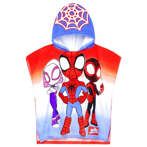Get Trend Marvel Spidey Towels for Kids Hooded Bath Towel Poncho Absorbent Pool Beach Shower Cotton Swim Towel Travel Essentials (Blue/Red Spidey, 4-9 Years)