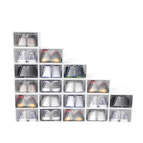 PLOCVB Large Shoe Storage Boxes, 20 Pack Clear Plastic Space Shoe Organizer, Saving Stackable Closet Shelf, Foldable Shoe Rack Cubes Organizer, Need to Assemble