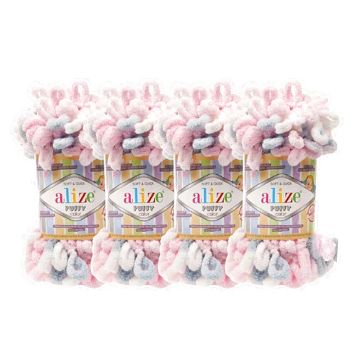 Alize Puffy Finger Loop Yarn - Multicolored Chunky Yarn for Hand Knitting Blanket & Big Projects - No Needles Micro Polyester Prelooped Bulky Yarn for Crocheting - Jumbo, 1 Skn, 100 Grams 5864