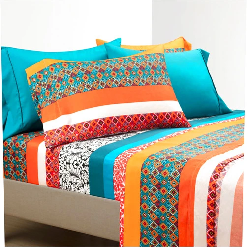 Lush Decor Boho Stripe Soft Sheet 6 Piece Set, King, Turquoise & Tangerine