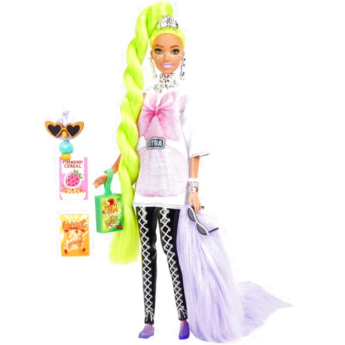 Barbie Extra Doll &Accessories with Neon Green Hair, Feather Boa & Pet Parrot