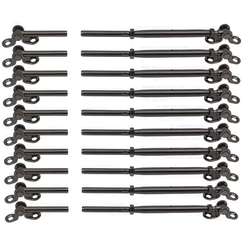 Challcrea 3/16 Black Cable Railing Hardware, 10 Pairs thickened Black Stainless Steel Cable Railing System Kit, fits 3/16 Wire rope, for Wood Post, for Stairs Deck, T316 Marine Grade, Angle Adjustable