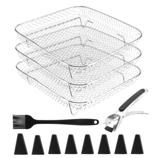 ZEENEEK 8 Inch Square Air Fryer Rack, Set of 3 Stackable Stainless Steel Dehydrator Rack, Square Racks Air Fryer Accessories for Cosori, Instant Vortex, Nuwave Air Fryer, Ninja Foodi Grill (13Pcs)