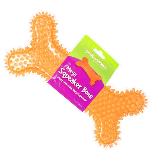 Gnawsome Dog Toys - Mega Squeaker Bone - Dental & Gum Wellness - Stimulating Fun - Hidden Squeaker - Durable for Heavy Chewers - 100% BPA-Free - Assorted Colors