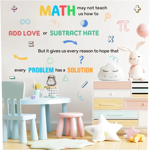 LHIUEM 62pcs Math Wall Stickers Colorful Mathematics Wall Decals Peel and Stick Math Symbols Pattern Kids Stickers Gift Math Motivational Quotes Wallpapers Problem Solution Sticker for Room Classroom Nursery
