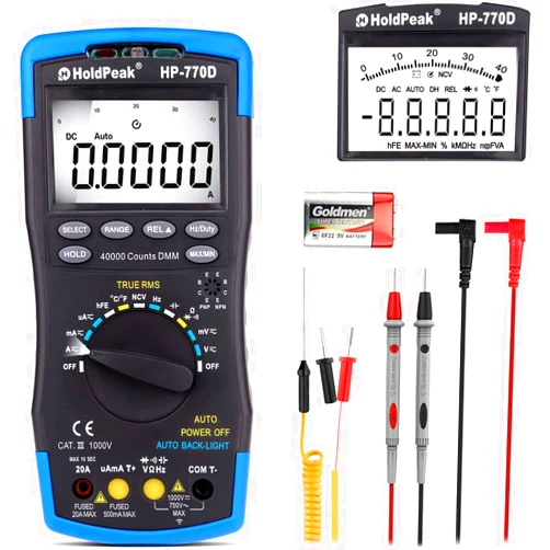 AOPUTTRIVER Digital MultimeterTRMS 40000 Counts Autoranging Voltmeter Ammeter with High Precision for NCV AC/DC Voltage Current Resistance Capacitance Frequency Diodes hFE Temperature-AP-770D