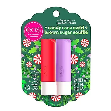 EOS Limited Edition Holiday Lip Balm Sticks- Candy Cane Swirl and Brown Sugar Soufflé, All-Day Moisture, Made for Sensitive Skin, 0.14 oz, 2-Pack, Clear