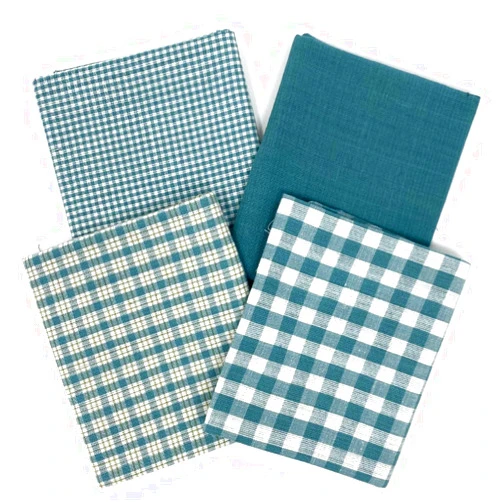 JCS Set of 4 Fat Quarters, Ginger Blue Assorted Plaid Gingham Homespun Cotton Fabric Bundle by JCS