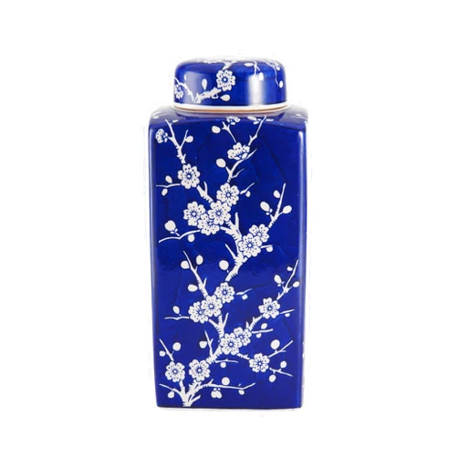 Bombay Cherry Blossom Ceramic Jar with Lid, 5.5-Inch-by-12-Inch, Blue/White