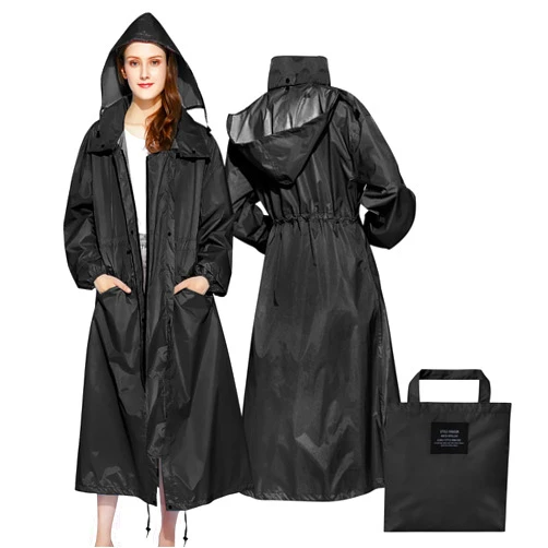 LAMA Womens Long Raincoats Rain Jacket Waterproof Packable Hooded Windbreaker Lightweight Adjustable Waist for Outdoor