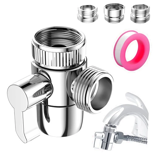 Roscid Faucet Diverter Valve with Aerator, 3-Way Diverter Valve for Hand Held Shower, Sink Faucet Splitter for Kitchen and Bathroom, with 55/64'', 15/16'', G1/2” Adapters