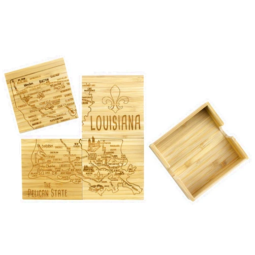 Totally Bamboo Louisiana State Puzzle 4 Piece Bamboo Coaster Set with Case