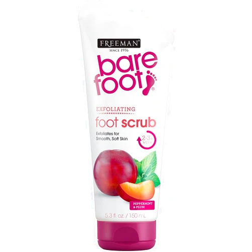 Freeman Bare Foot Exfoliating foot scrub Peppermint and Plum 5.3 oz ( Packs of 4)