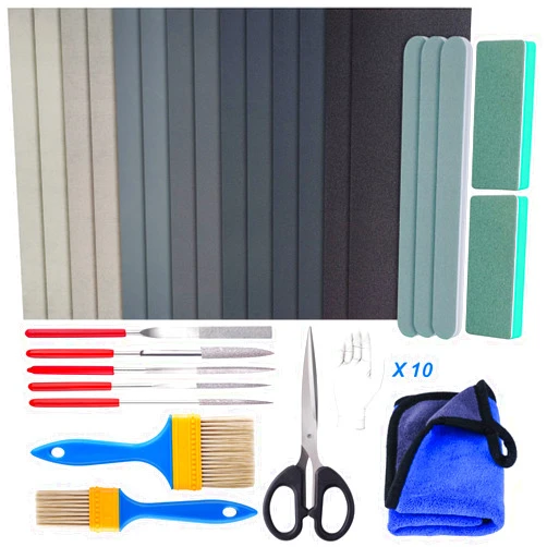 LET'S RESIN Resin Polishing Strips Kit,33Pcs Resin Supplies with Sandpaper,Resin File Kit &Blocks,Scissors,Wooden Brush,Cloth,Resin Tools for Epoxy Resin,Jewelry Making Supplies,Resin Molds