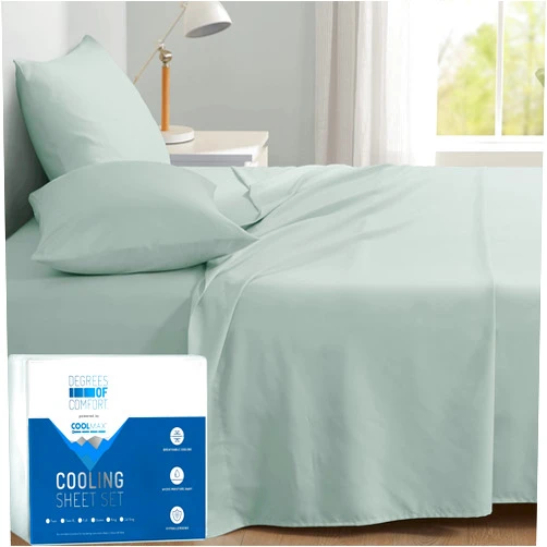 Degrees of Comfort Coolmax Cooling Sheets Set for Twin Size Bed, Moisture Wicking for Night Sweats Best Comfort, Cool Sheets for Hot Sleepers During Warm Weather with Deep Pocket, Mint-3PC