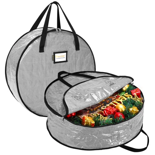BALEINE Wreath Storage Container, 2 Pack Christmas Wreath Storage Bag with Tear Resistant PE Material and Reinforced Handle for Holiday Xmas (Grey, 30