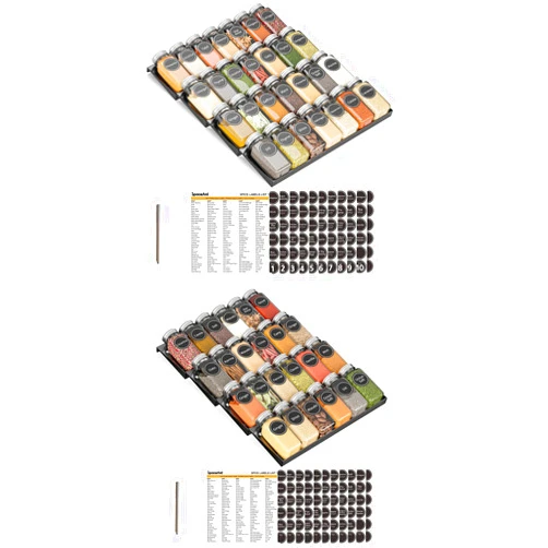 SpaceAid Spice Drawer Organizer with 28 Spice Jars, Spice Drawer Organizer with 24 Spice Jars, 386 Spice Labels