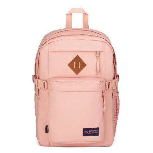 JanSport Main Campus FX Backpack - Travel, or Work Bookbag w 15-Inch Laptop Pack with Leather Trims, Misty Rose