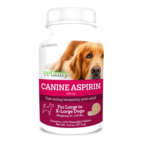 Vetality Canine Aspirin for Dogs | Fast Pain Relief | Large to X-Large Dogs | Liver Flavor | 120 Chewable Tablets