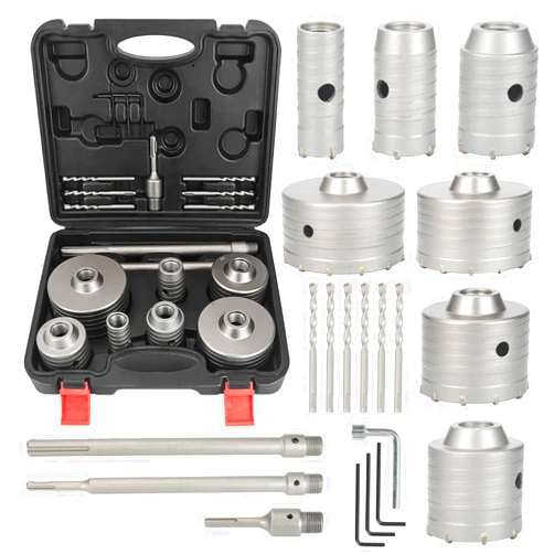 PMMJ Concrete Hole Saw Kit of 20PCS & Hole Saw Set with SDS Plus & Max Shank Wall Hole Saw Drill Bit for Concrete Brick Stone Cement Wall