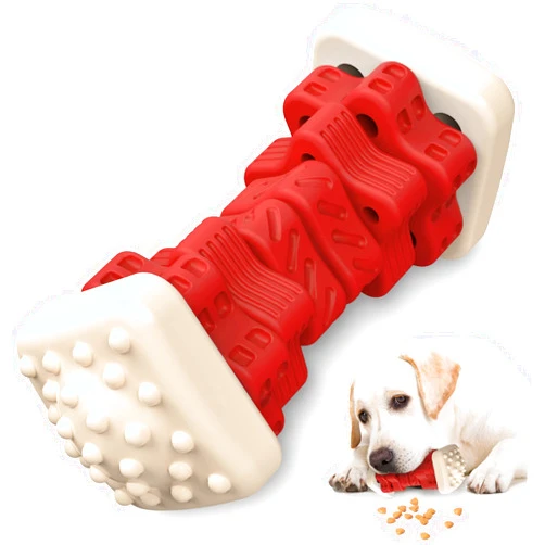 AOZOOM Dog Toys for Aggressive Chewers, Tough Durable Dog Chew Toys, Dog Puzzle Toys with Beef Flavor, Interactive Dog Toys, Safe Rubber Indestructible, for Large Medium Small Dogs - Red