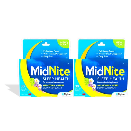MidNite Natural Sleep Supplement 30 Count Chewable Cherry-Flavored Tablets, Natural Non-Habit Forming Sleep Aid, Melatonin Supplement - Twin Pack