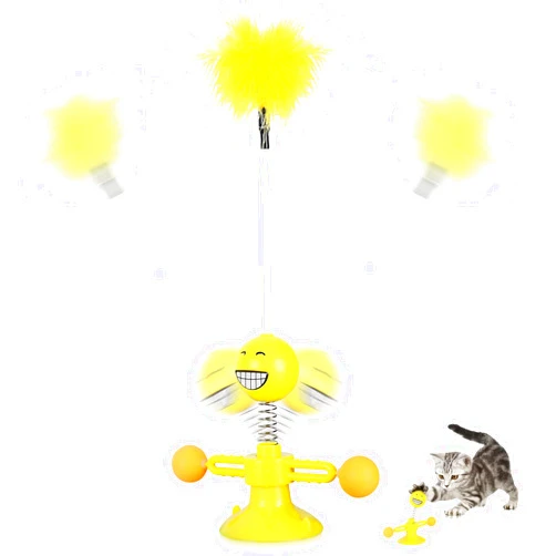 SIKROFEGEN Funny Cat Teasing Toys for Cats, Cat Spring Teasing Stick Interactive Cat Toy Balance Ball and Feather with Suction Cup