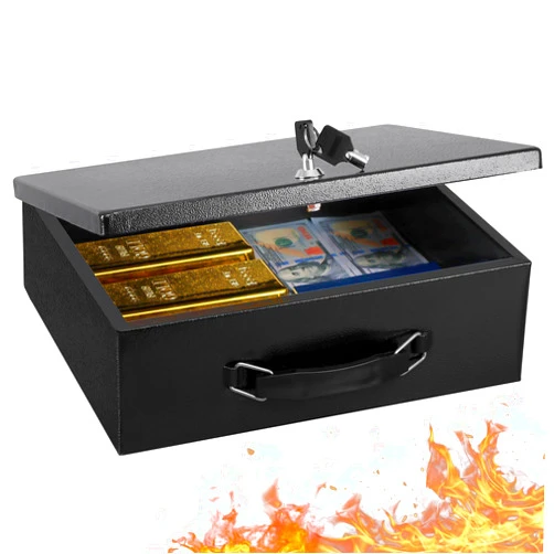 KYODOLED Fireproof Document Box with Key Lock, Large Safe Storage Box for Valuables, Fire Resistance Security Chest, Lock Box for Passport, Cash, Tablet | 13.2'' x 11'' x 4.13'' Black