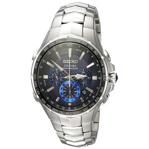 Seiko Men's COUTURA Stainless Steel Japanese-Quartz Watch with Stainless-Steel Strap, Silver, 26.3 (Model: SSG009)