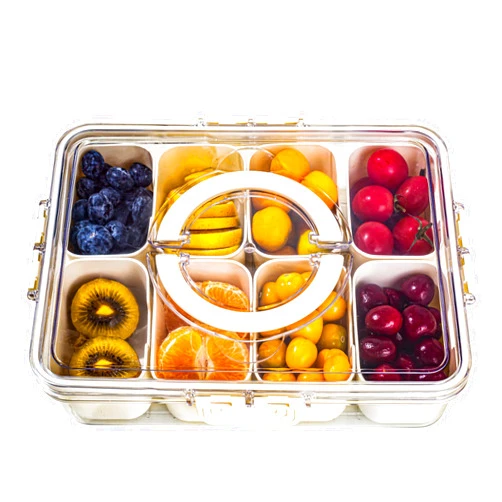 Cosnou Divided Serving Tray with Handle, 8 Compartments Snack Box for Candy, Nuts, Cookies, Fruit, Snacks, Party Favor, Wedding, Home Decor