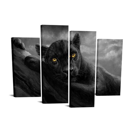 sechars 4 Pieces Panther Canvas Wall Art Black and White Animal Painting Picture Print Modern Wildlife Leopard Artwork Framed for Living Room Bedroom Office Decor Ready to Hang