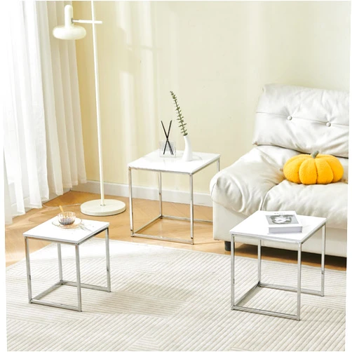 BELIFEGLORY Set of 3 Nesting Tables Nest Coffee Tables High Gloss Square Modern Wood Tabletop Metal Frame Sofa Side Tables Cube End Tables Living Room Furniture