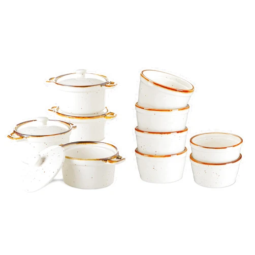 Contenpo 12 oz Casserole Dish with Lid and 12 oz Ramekins - Versatile, Easy to Clean, Oven-safe and Stylish