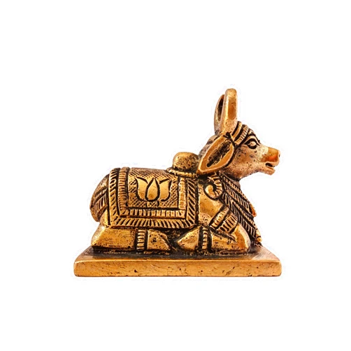 GURU JEE™ Brass Statue Nandi Holy Cow Small Idol Gifts Murti for Pooja Home Decor Religious Gift Sculpture Showpiece