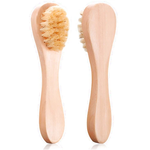 Kootinn 2 Pack Mini Dry Brush, Natural Bristle Small Body Brush, Exfoliating Facial Cleansing Brush for Soft Skin and Other Sensitive Areas Like Your Neck, Chest, and Nails