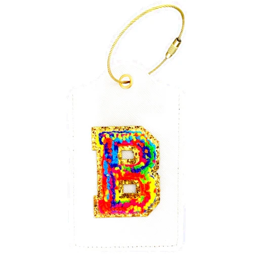 BestEioyo Initial Luggage Tag for Suitcase, Embroidered Letter Unique Leather Bag Tags Identifiers Privacy Cover ID Label with Durable Steel Loop for Women Men Kids Girls Travel, Letter B