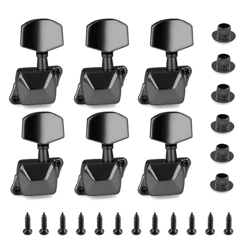 Jiozermi Black Semi-closed Guitar Tuners Pegs, 3L+3R String Tuning Pegs Keys Machine Heads Set Guitar Replacement Parts for Acoustic or Electric Guitar