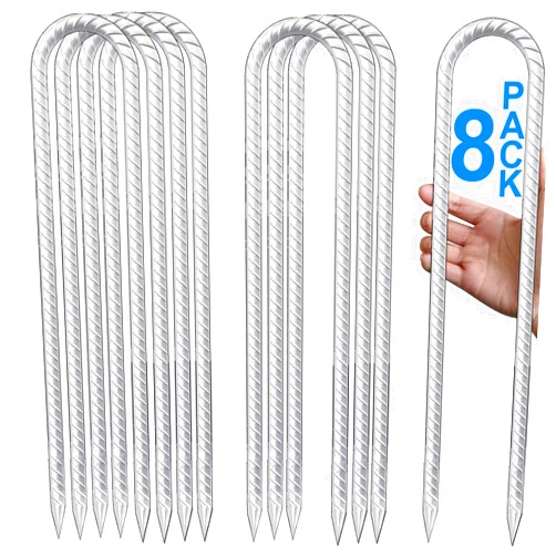 DEEGETEL Trampolines Wind Stakes 8 Pack 12 Inch, U Shaped Rebar Stakes Heavy Duty, Safety Ground Anchor Galvanized Steel Wind Stakes for Camping Tents, Soccer Goals, Canopy, Garden, Yard