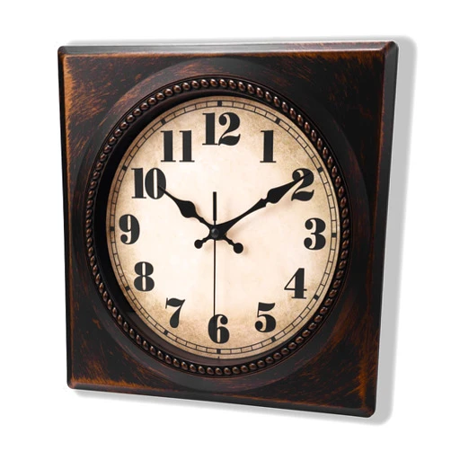 Alarllok Wall Clock Vintage 1950s Style - Square Retro 12 Inch Wall Clocks Battery Operated for Kitchen Home Decor,Bronze