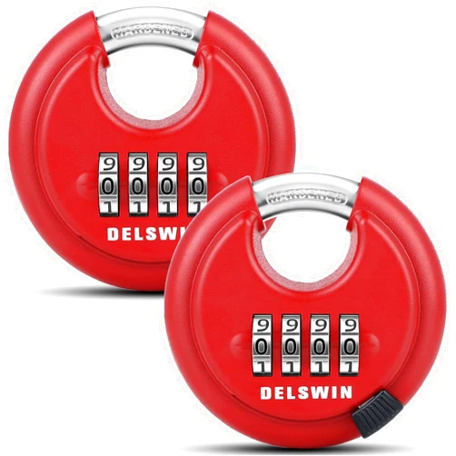 DELSWIN Outdoor Combination Padlock - 4 Digit Heavy Duty Disc Lock with Hardened Shackle,Combo Padlock for Gate,Storage Unit,Fence(25/64
