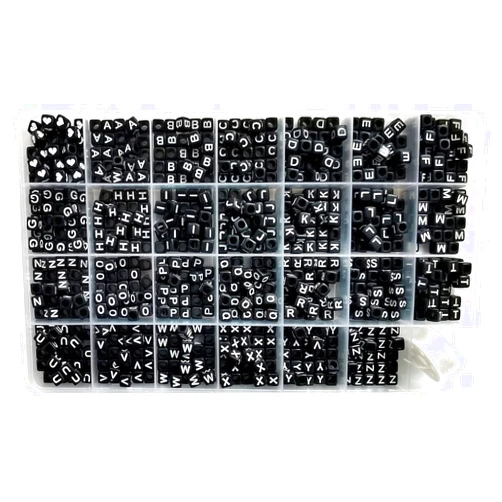 Looconi Amaney 810pcs Black Letter Beads 6x6mm Cube Acrylic Alphabet Beads and Cristal Line for Jewelry Making Bracelets Necklaces Key Chains
