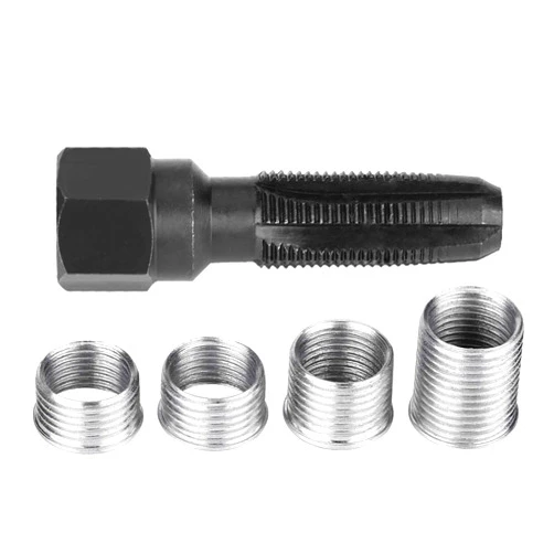 Tyenaza 5Pcs 14mm Spark Plug Carbon Steel Re-Thread, Rethreader Repair Tap Kit, Rethread Tool Reamer Inserts Kit for Spark Plugs Repair