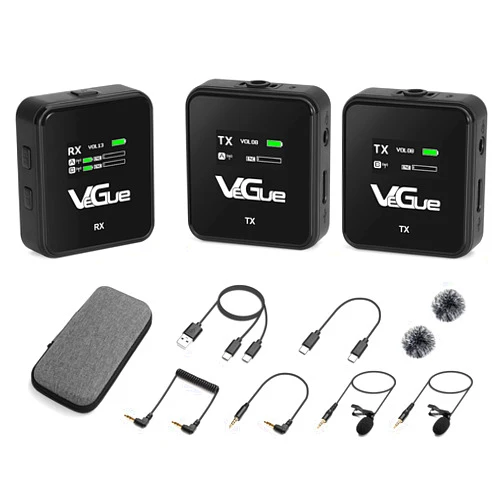 VeGue Wireless Lavalier Microphone System, 2.4GHz Dual Channel Wireless Lapel Mic with Noise Cancellation for DSLR Cameras, Camcorders and Phones, Lavalier Mic for TikTok, Interview and Recording