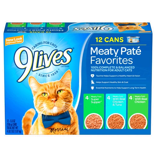 9Lives Paté Favorites Wet Cat Food Variety Pack, 5.5 Ounce (Pack of 12)