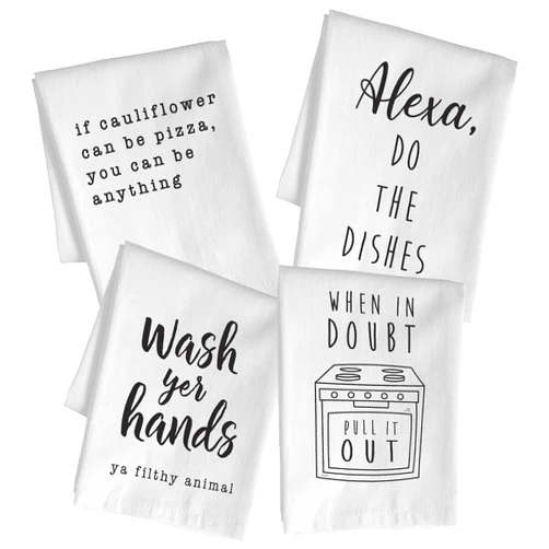 MAINEVENT Funny Kitchen Towel 4 Pack 18x24 Inch, Set of 4 Cute Kitchen Towel, Funny Dish Towel Saying, Housewarming Gift Hand Towel Alexa Do The Dishes Cute