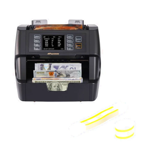 NUCOUN VC-3 Mixed Denomination Money Counter Machine and Money Bands for Cash $1000 Yellow Pack of 150