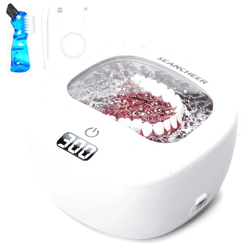 SEANCHEER Ultrasonic Retainer Cleaner Rechargeable | 42Khz | 15W | 120ML | IPX7 Waterproof | Mini Portable Travel Retainer Cleaner Machine with Digital Timer for | Dentures | Braces | Aligner | Dental |